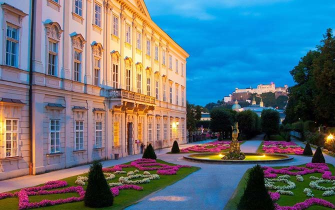 Mirabell Palace and garden at night